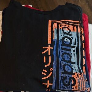 Adidas Kids Black Tee with Blue and Orange Graphic